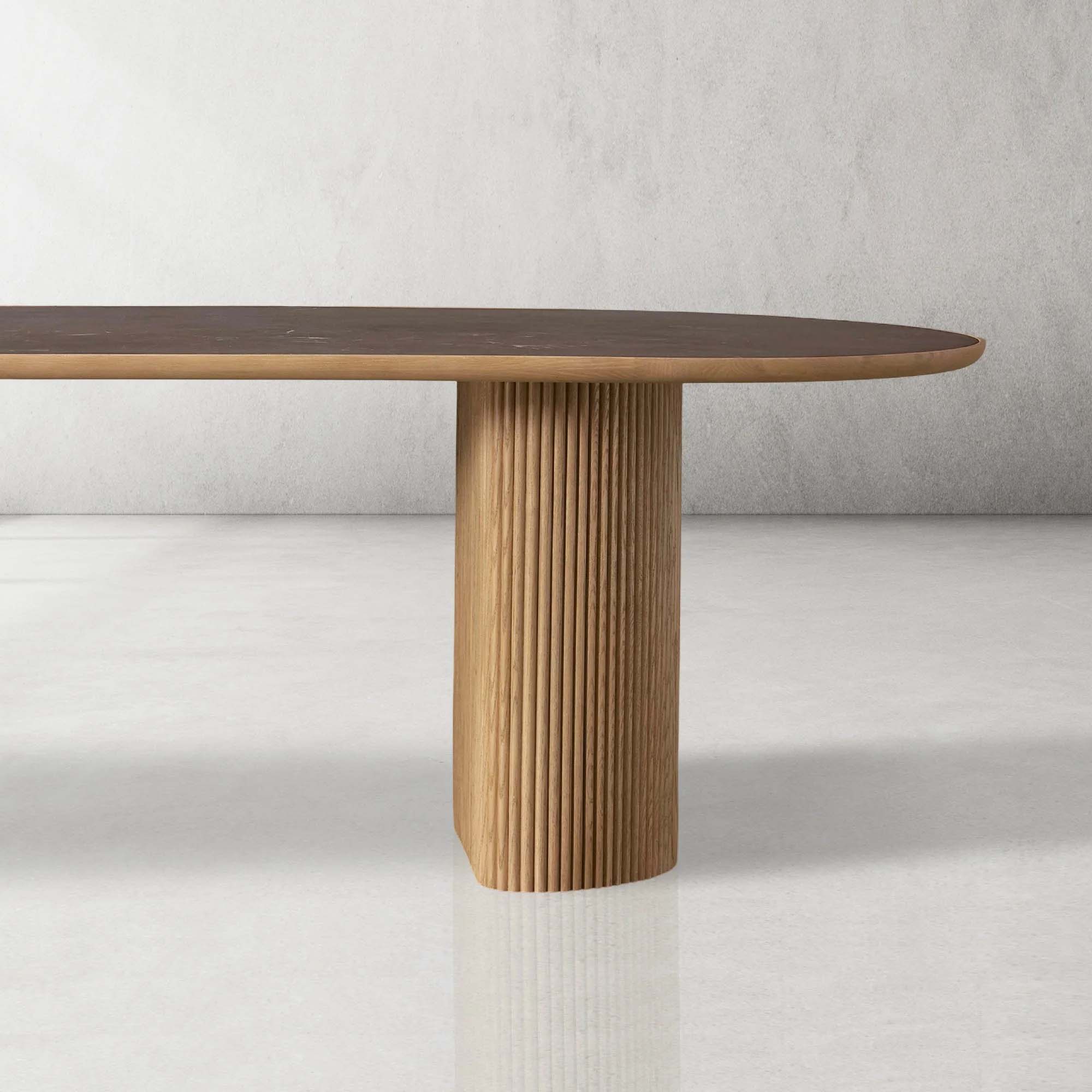 Astor Dining Table with Natural Marble Stone Top & Solid Oak Wood