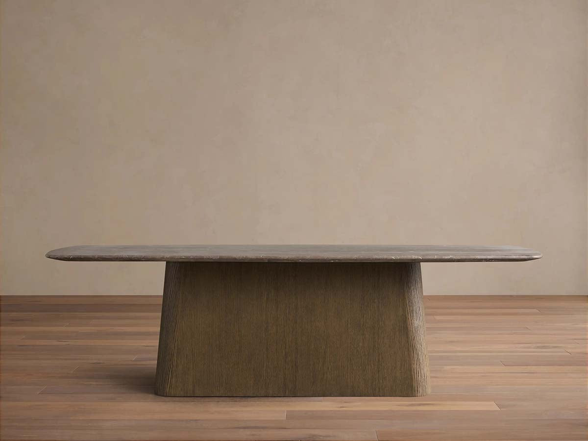 Saint Germain Stone Dining Table with Natural Stone Marble Wood Toulouse Base