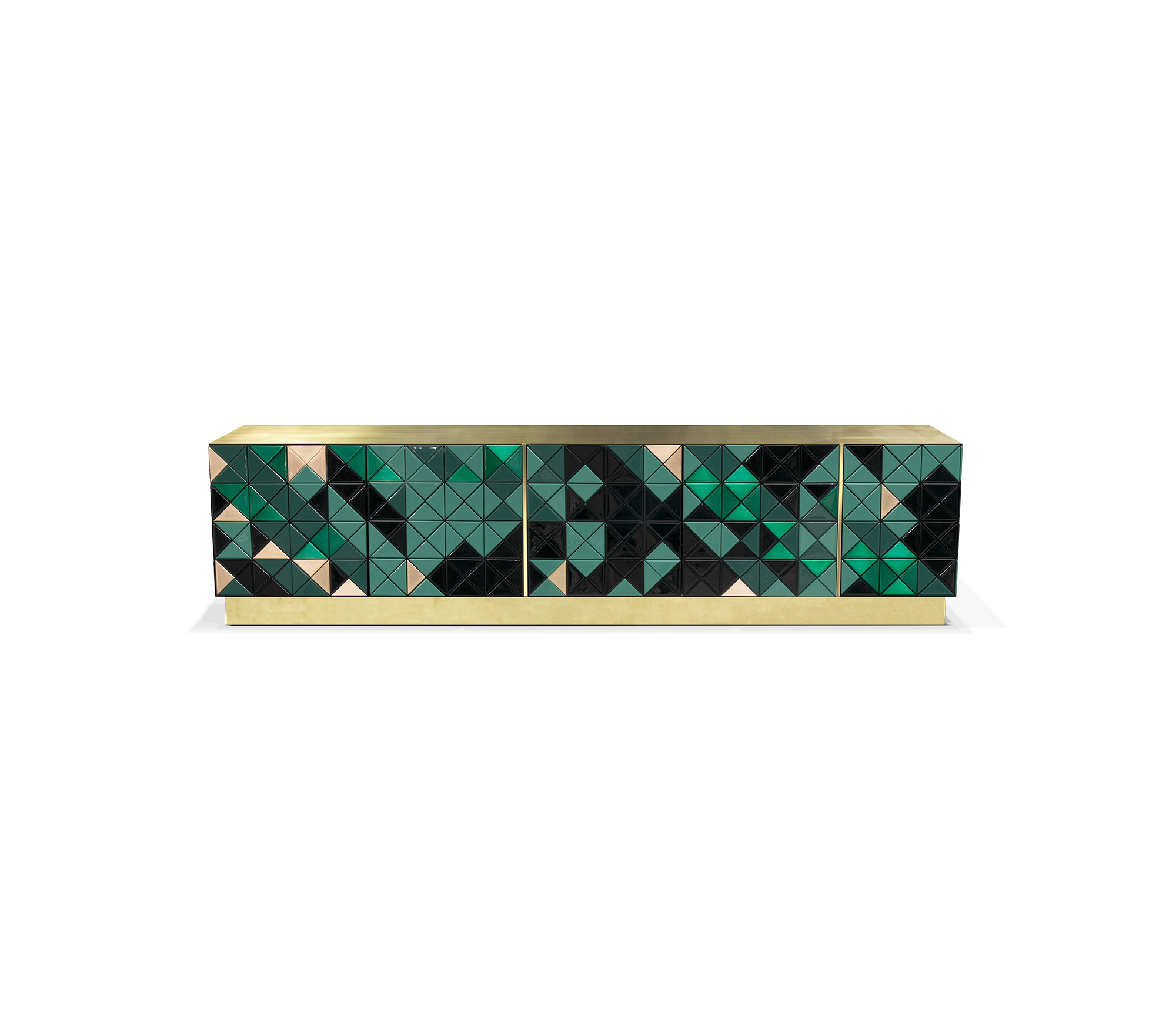 Luxury Walnut Media Console with Pixel-Inspired Design & Hidden Storage