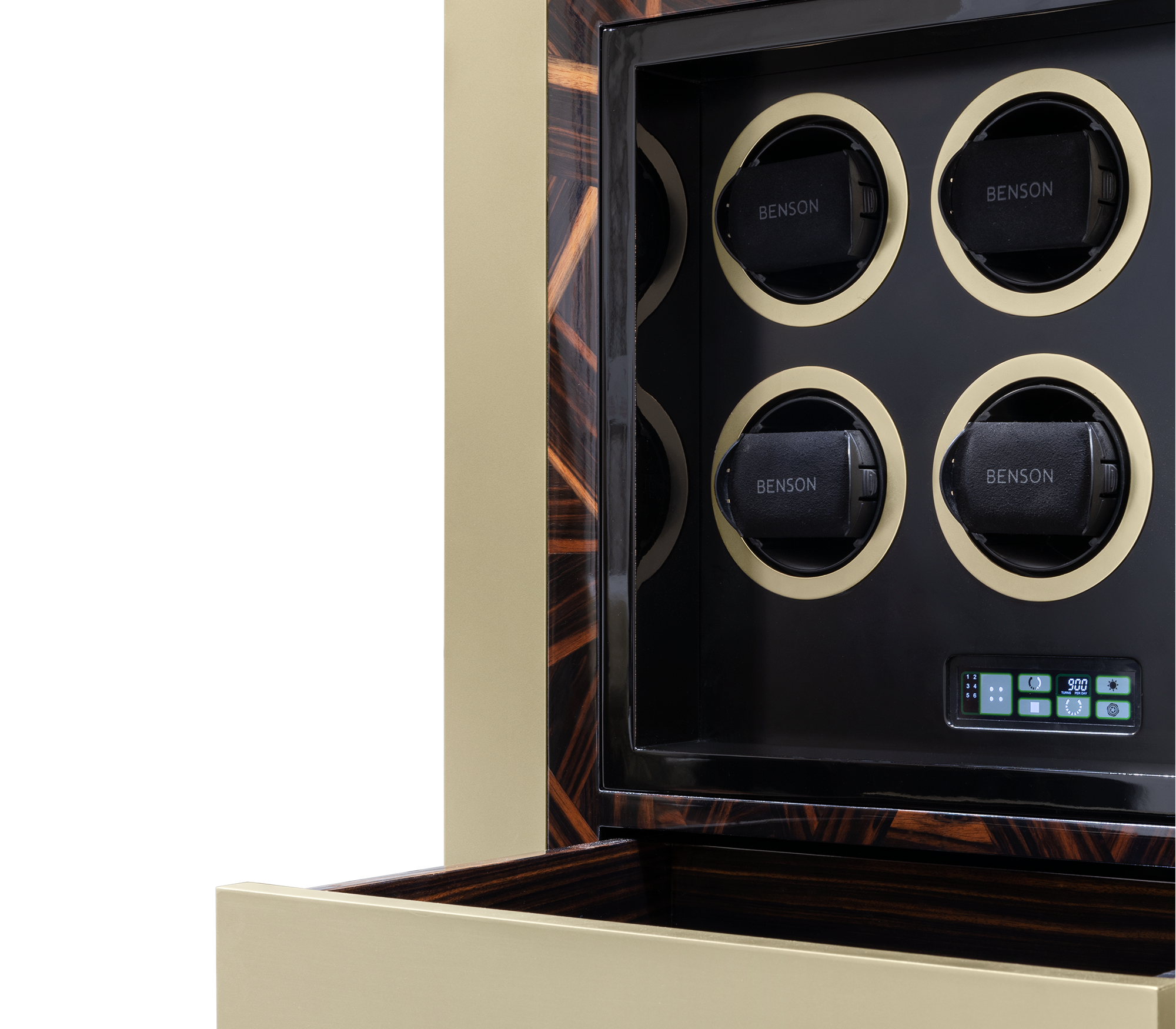 Luxury Baron Safe with Electric Opening System, Gold-Plated Brass & Walnut Root Interior
