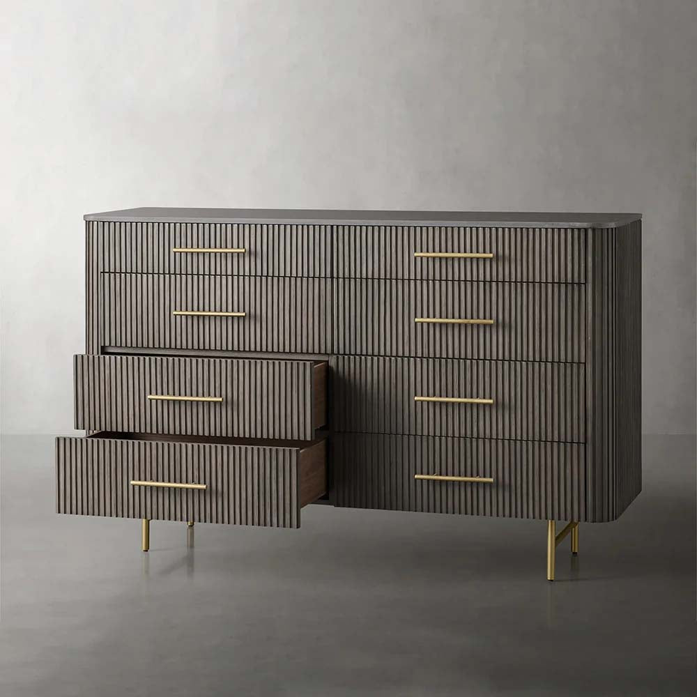 Finnley Wood Eight-Drawer Dresser with Marble or Bluestone Top Rural Chest Of 8-Drawers Cabinet