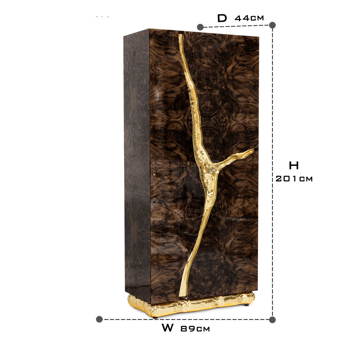 Luxury Walnut Display Cabinet with Sculptural Brass Accents & Hidden Storage