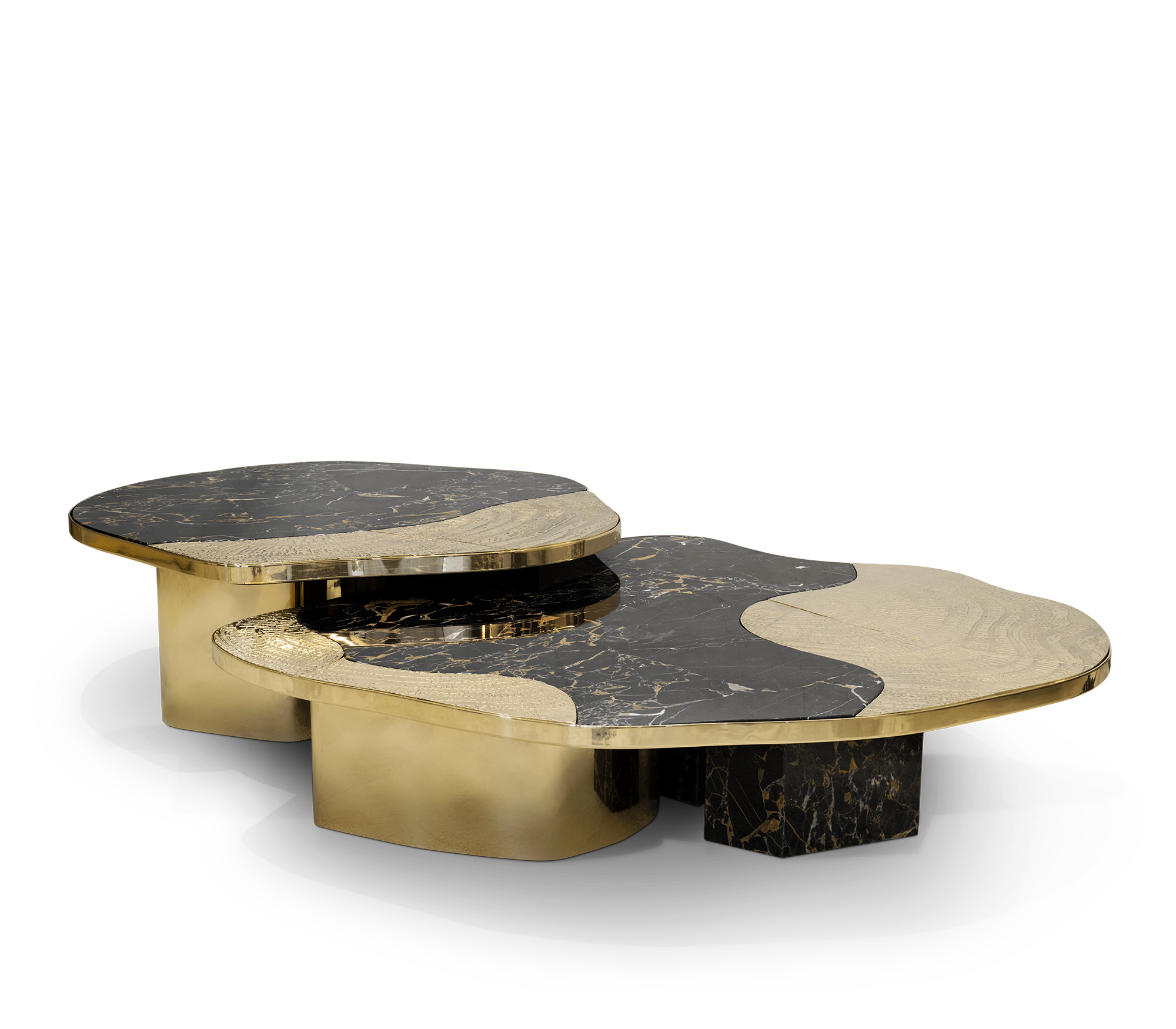 Luxury Calacatta Marble Coffee Table with Black Sculptural Base & Modern Design