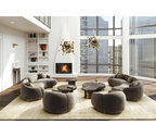 Luxury Curved Sofa with Hand-Hammered Polished Brass Base & Cream Upholstery Design