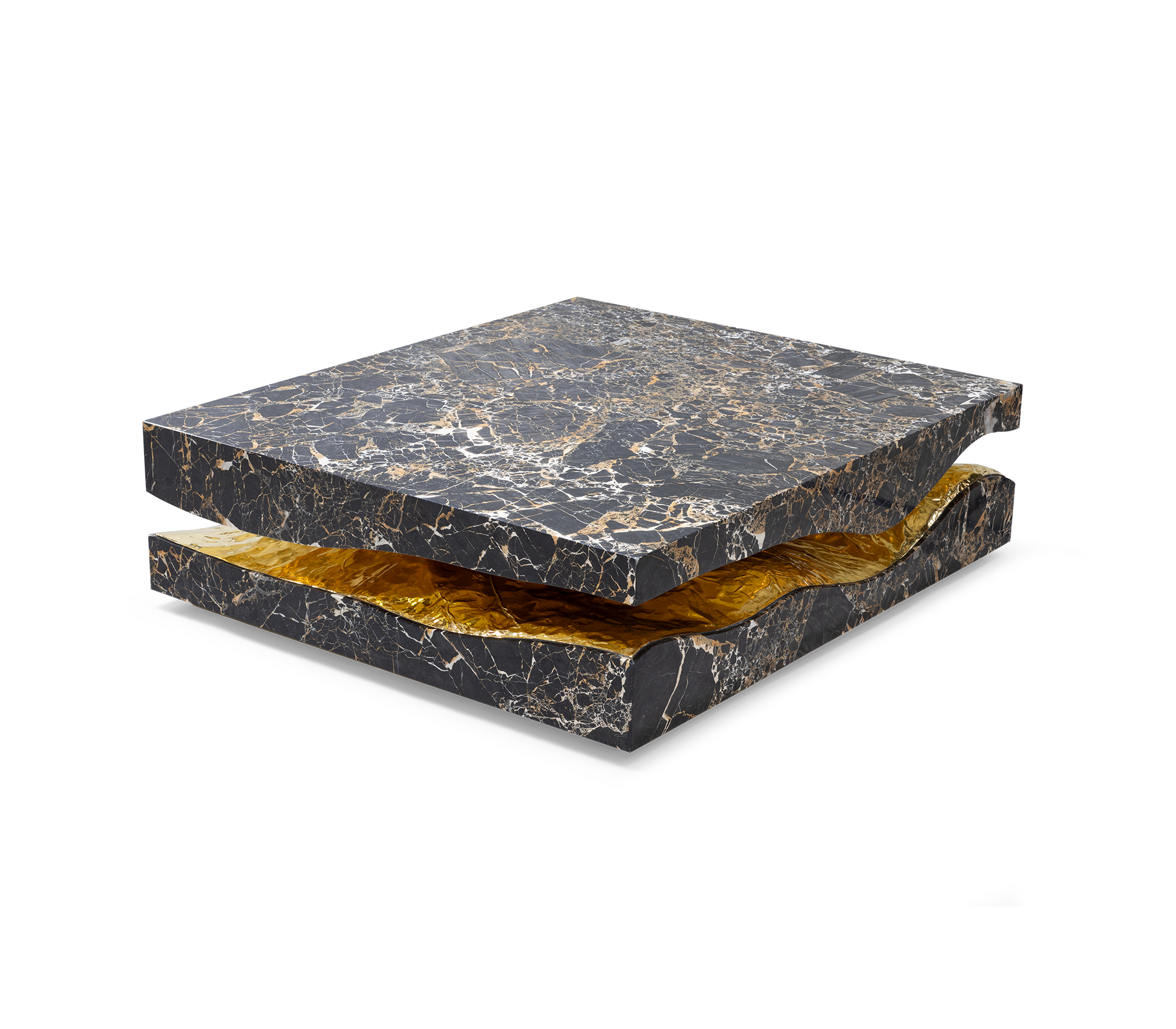 Luxury Carrara Marble Coffee Table with Sculptural Brass Frame & Organic Design