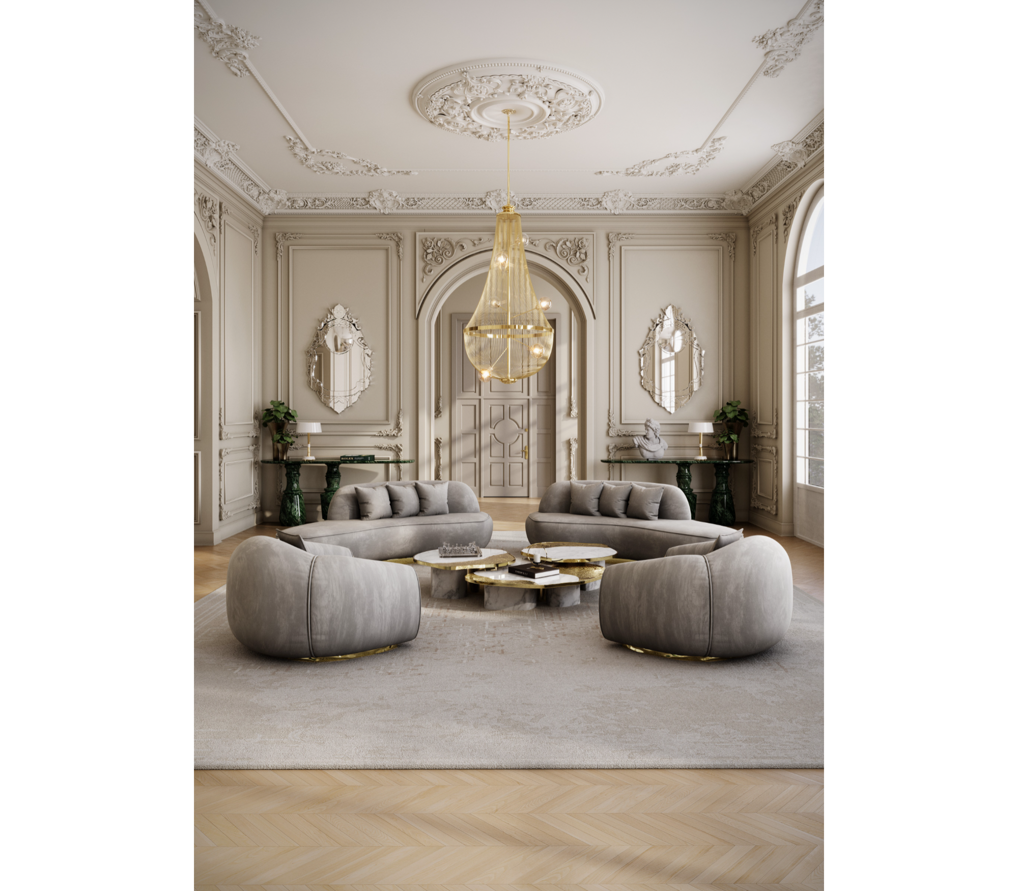 Luxury Calacatta Marble Coffee Table with Black Sculptural Base & Modern Design