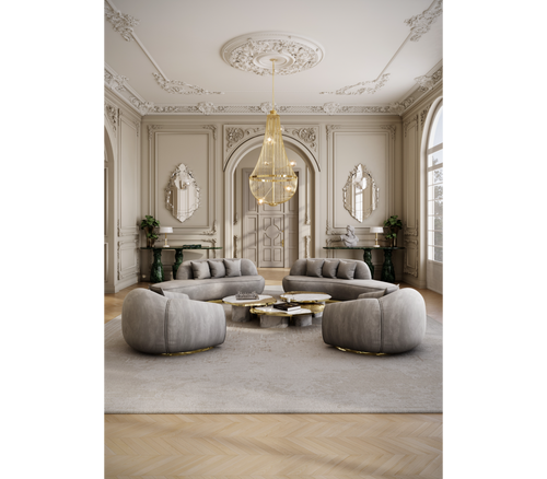Luxury Calacatta Marble Coffee Table with Black Sculptural Base & Modern Design Center Tea Table
