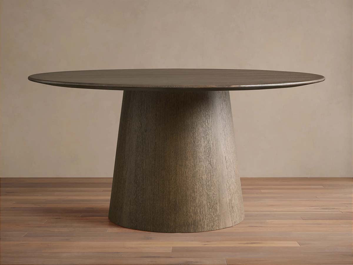 Saint Germain Round Wood Dining Table with Solid Oak Top Natural Wood Toulouse Base