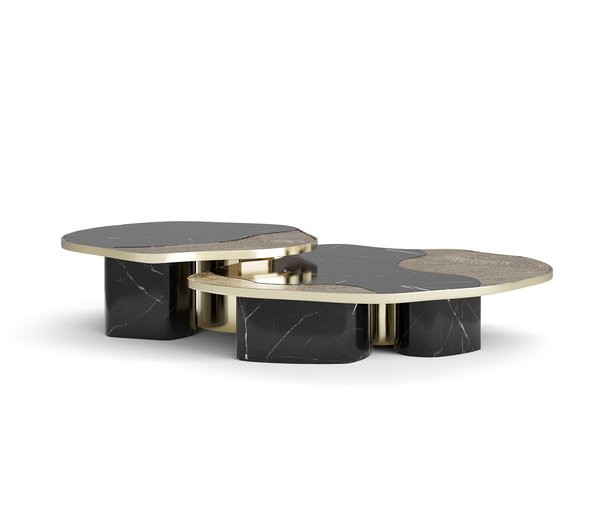Luxury Calacatta Marble Coffee Table with Black Sculptural Base & Modern Design