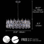 Lustre de luxe en métal noir et cristal, 61 x 61 x 21 cm, avec chaîne de suspension de 100 cm – Luminaire décoratif élégant