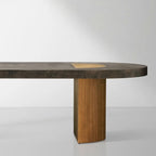 Acacius Reclaimed Yukas Wood Oval Dining Table with Naturally Oxidized Steel