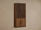 Piermont Modulares, geriffeltes Hochregal-Bücherregal aus schwarzem Nussbaum mit bronzefarbenem Sockel