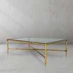 Thaddeus Metal Rectangular Glass Coffee Table Hand-Forged Living Sofa Center Tea Table
