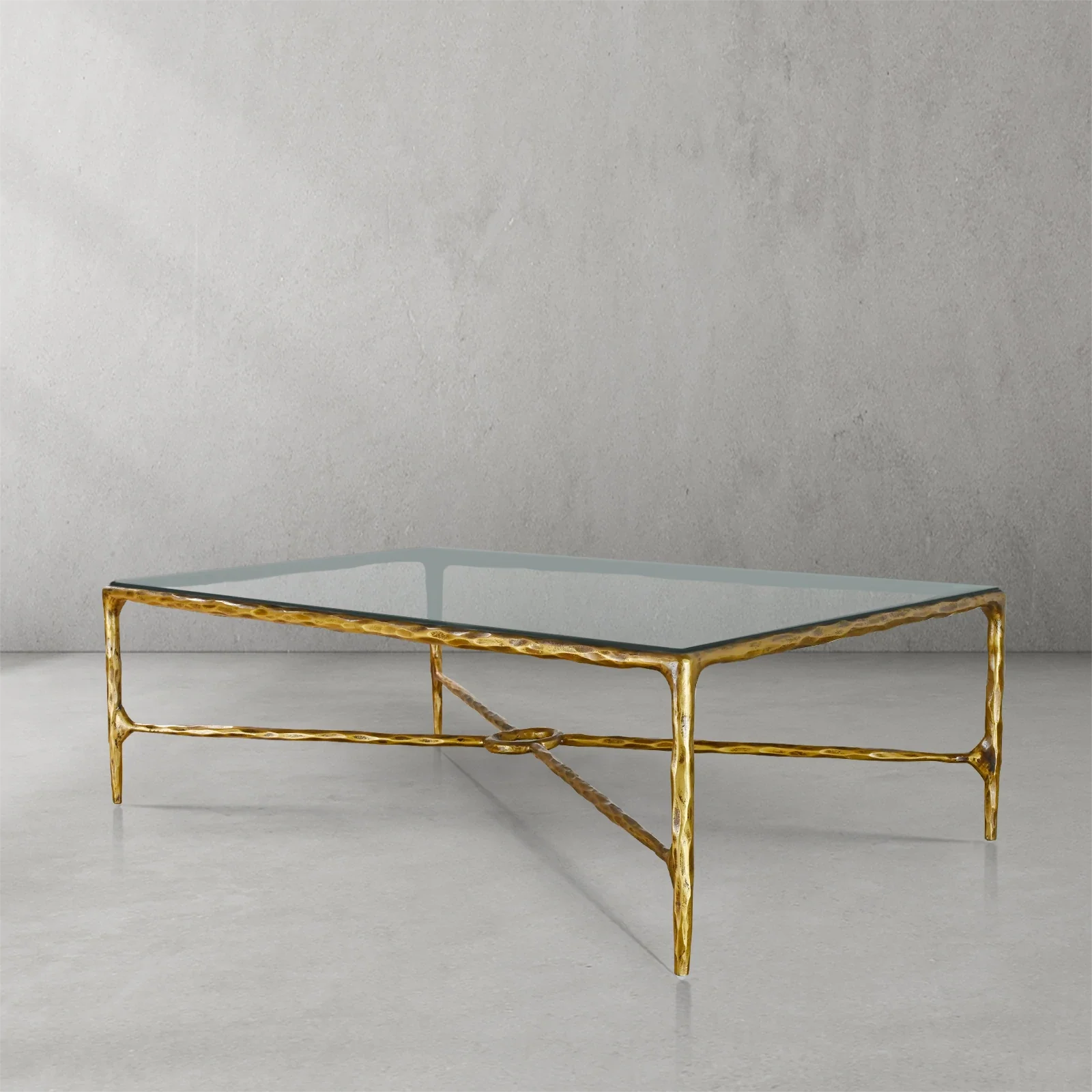 Thaddeus Metal Rectangular Glass Coffee Table Hand-Forged Living Sofa Center Tea Table
