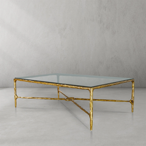 Thaddeus Metal Rectangular Glass Coffee Table Hand-Forged Living Sofa Center Tea Table