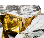 Luxury Coffee Table with Cracked Brass Sculptural Base & Smoked Glass Top