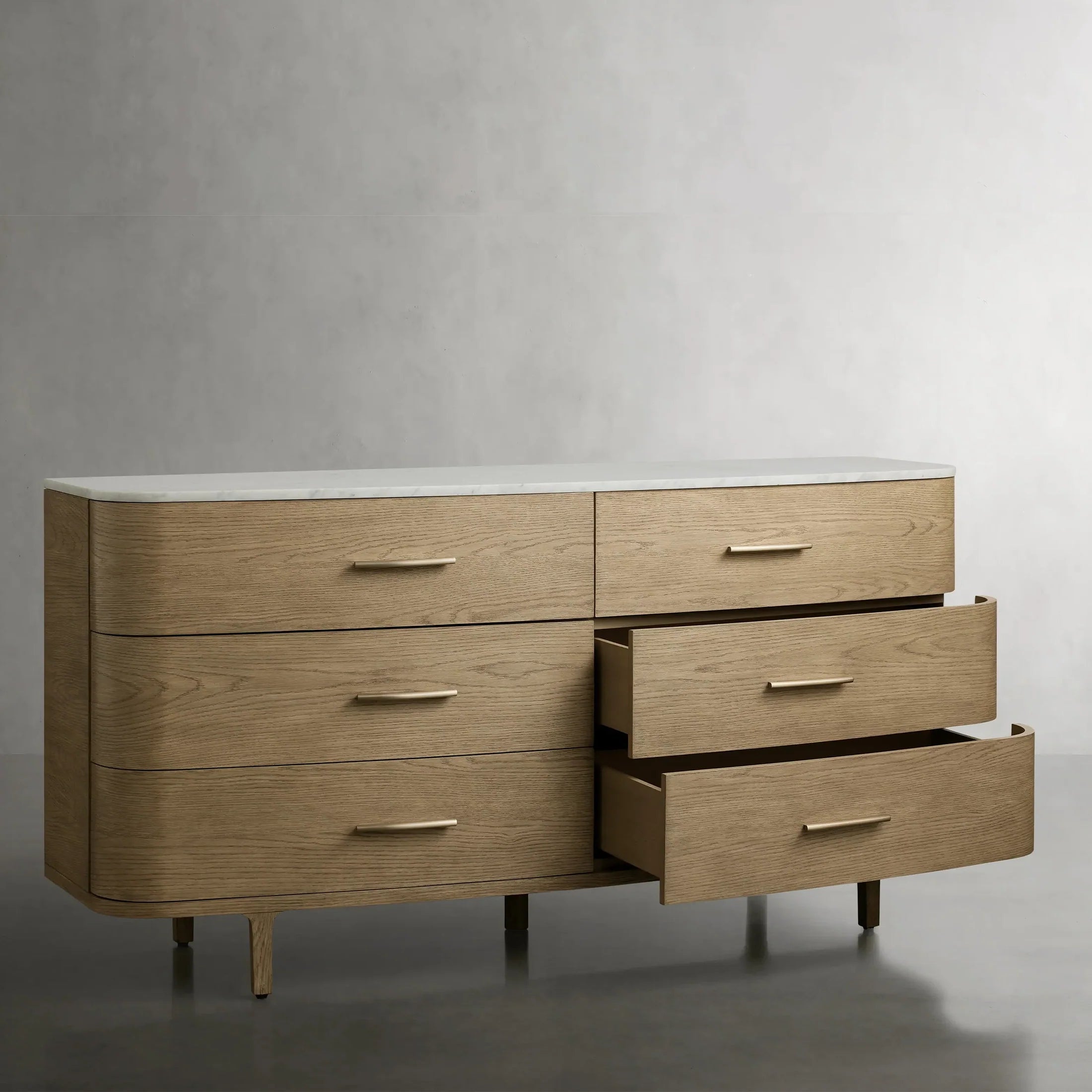 Danny Solid Oak Wood Six-Drawer Dresser with Marble Top Chest Of 6 Drawers Storage Cabinet Modern Style