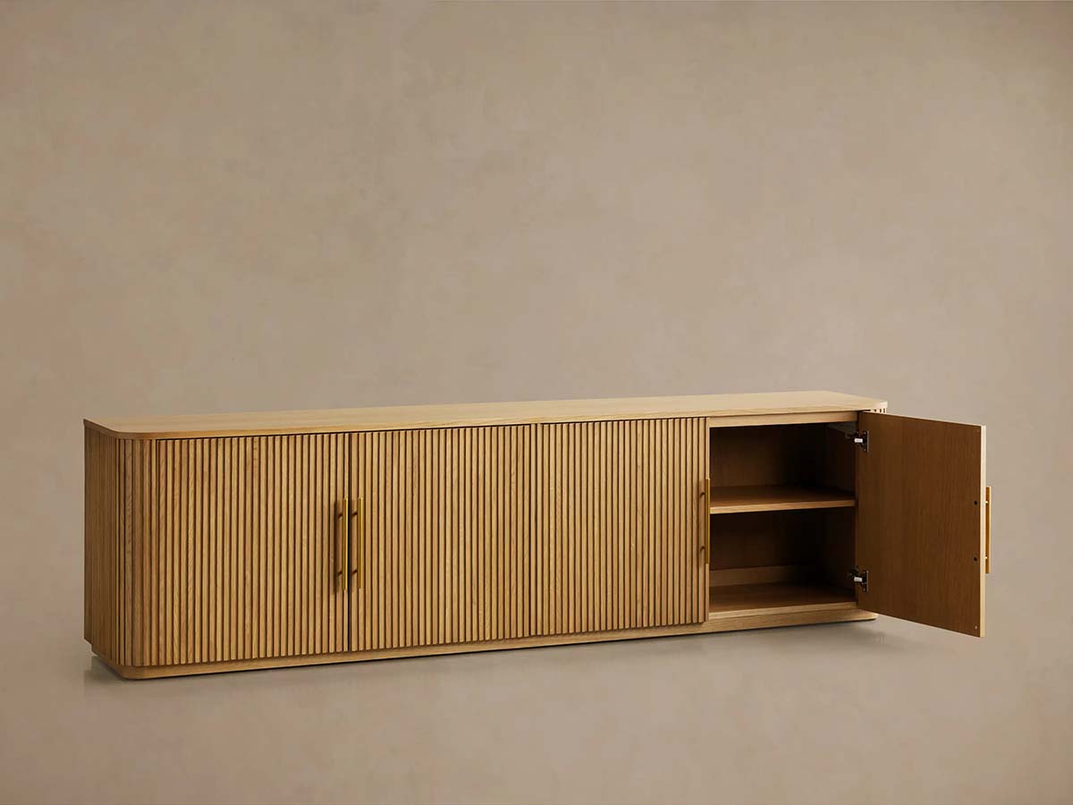 Finnley TV-Ständer aus Holz, moderne Medienkonsole, Aufbewahrungseinheit für Wohnzimmerfernseher