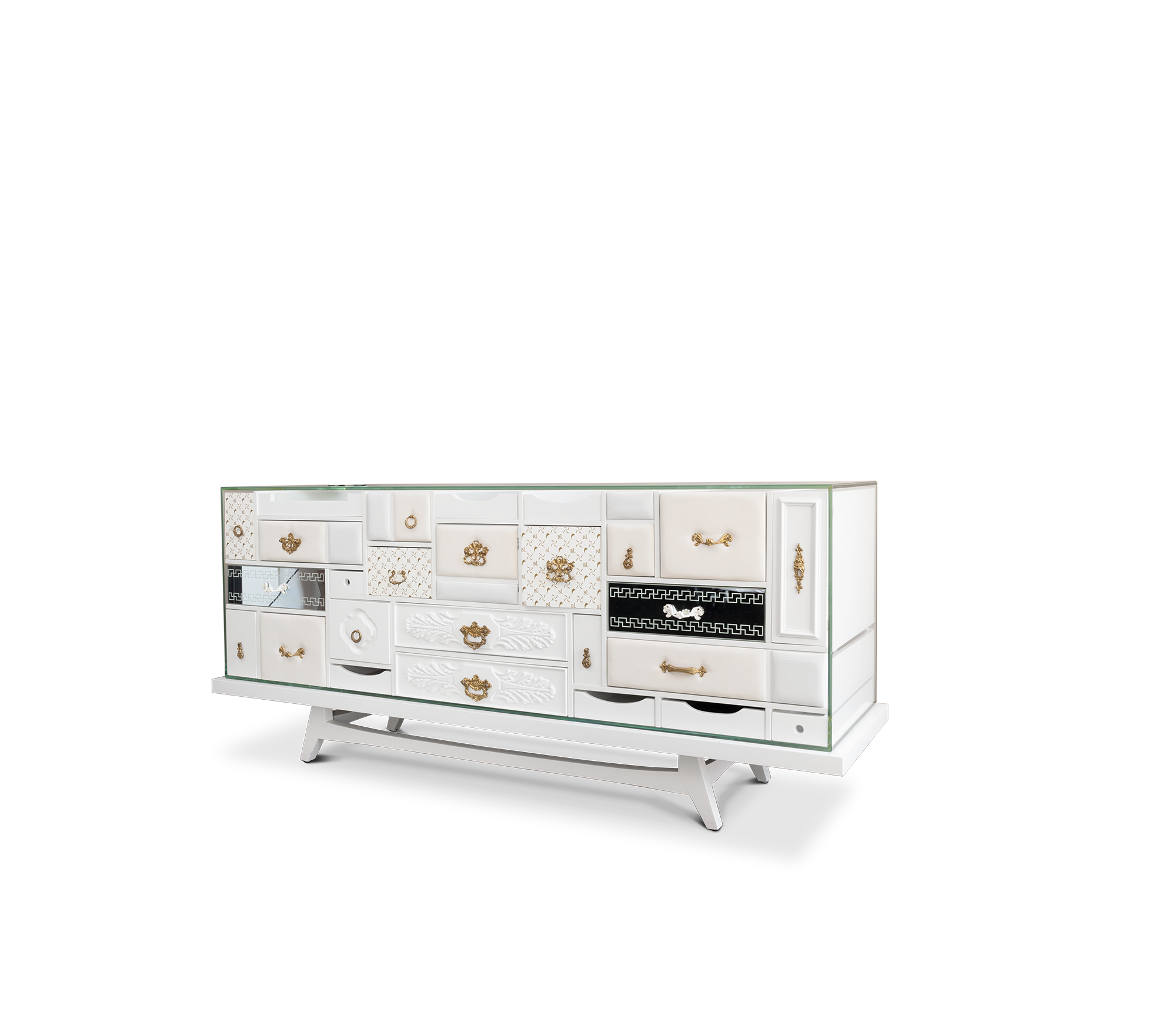Luxury Black Sideboard Cabinet with Geometric Design & Hidden Storage