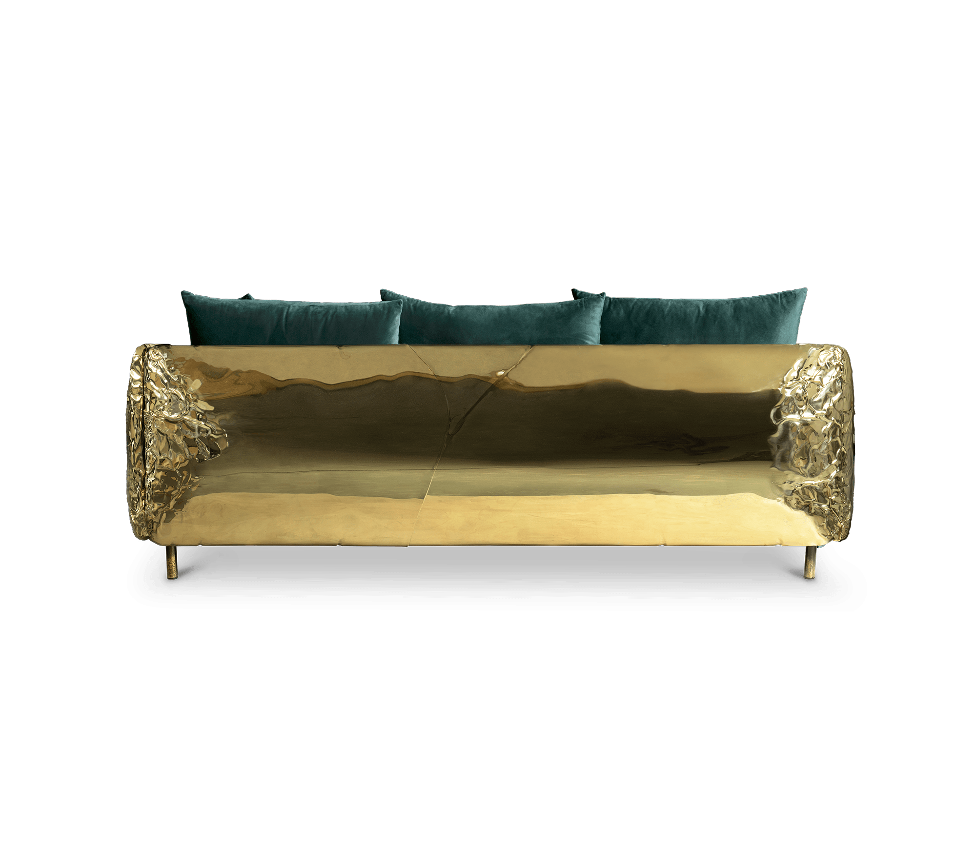 Luxury Imperfect Sculptural Sofa with Hammered Brass Frame & Artistic Design