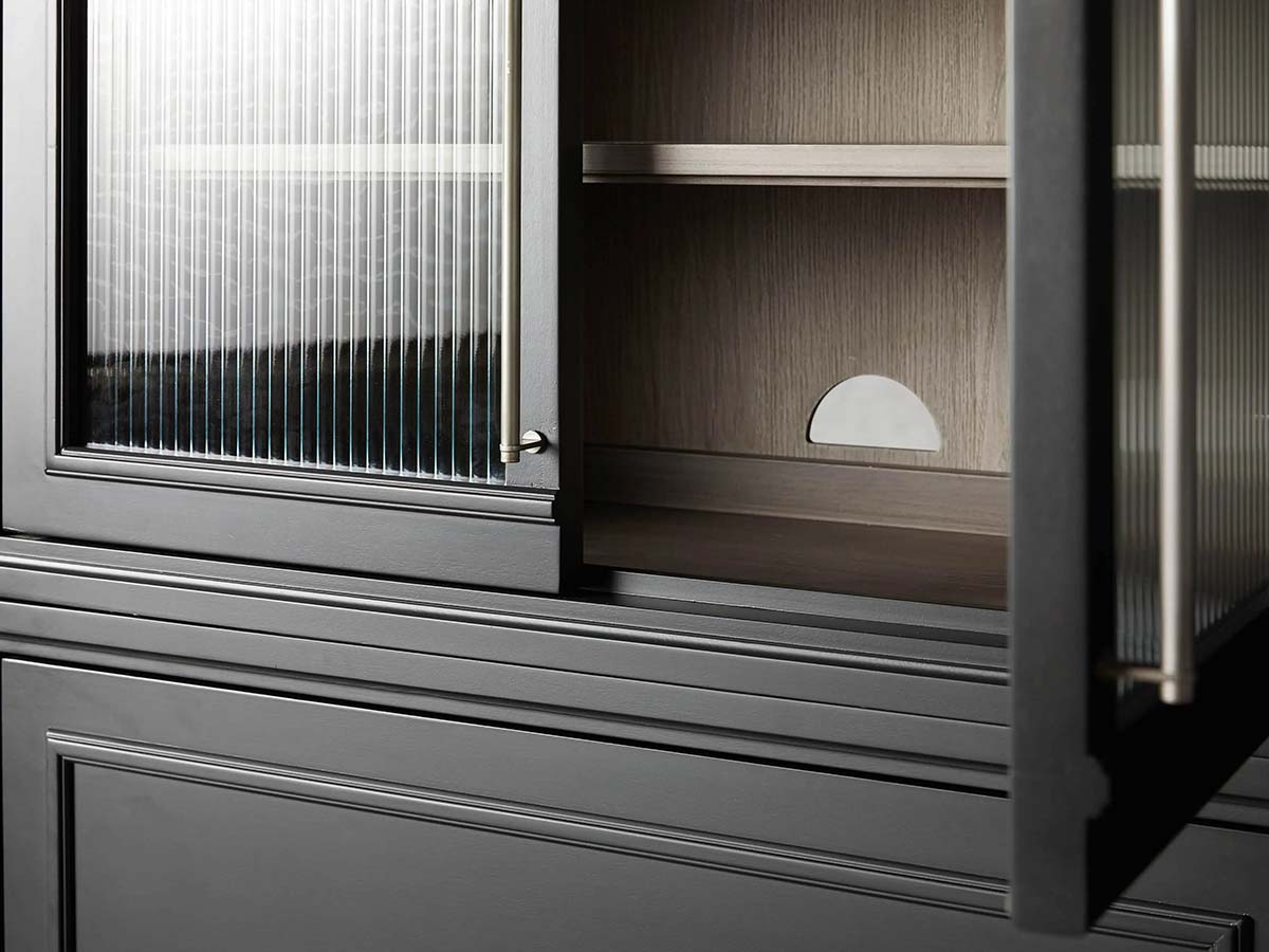 Rowan Modular Wall Unit Storage System Wood Tall Display Cabinet with Reeded Glass Doors