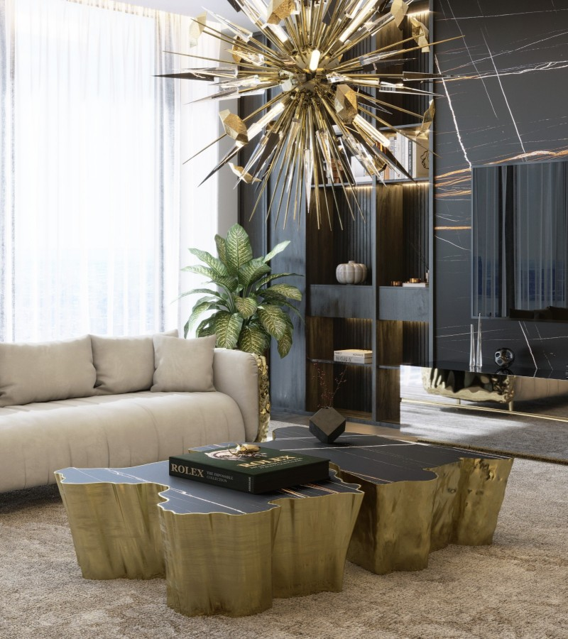 Luxury Patina Brass Coffee Table with Organic Sculptural Design & Handcrafted Finish