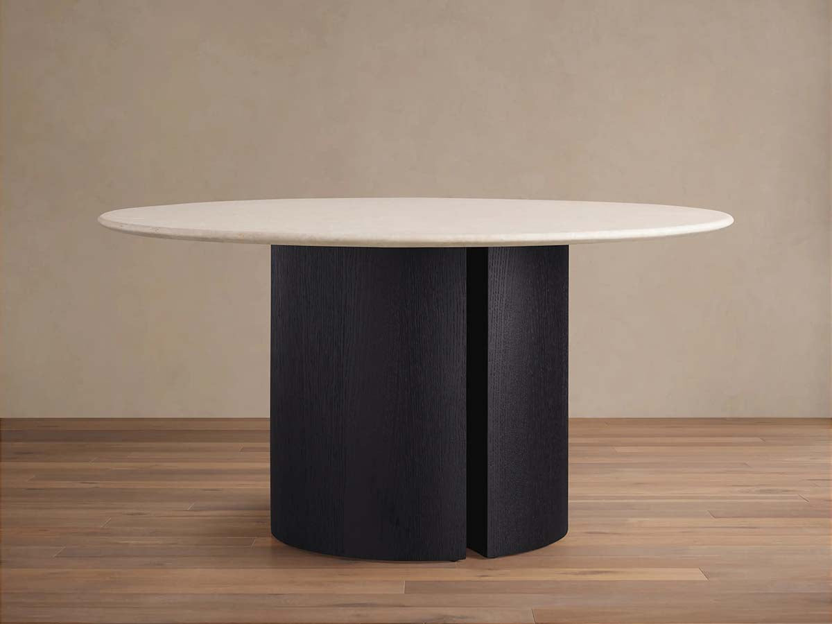Saint Germain Round Dining Table with Marble Top Wood Dauphine Base