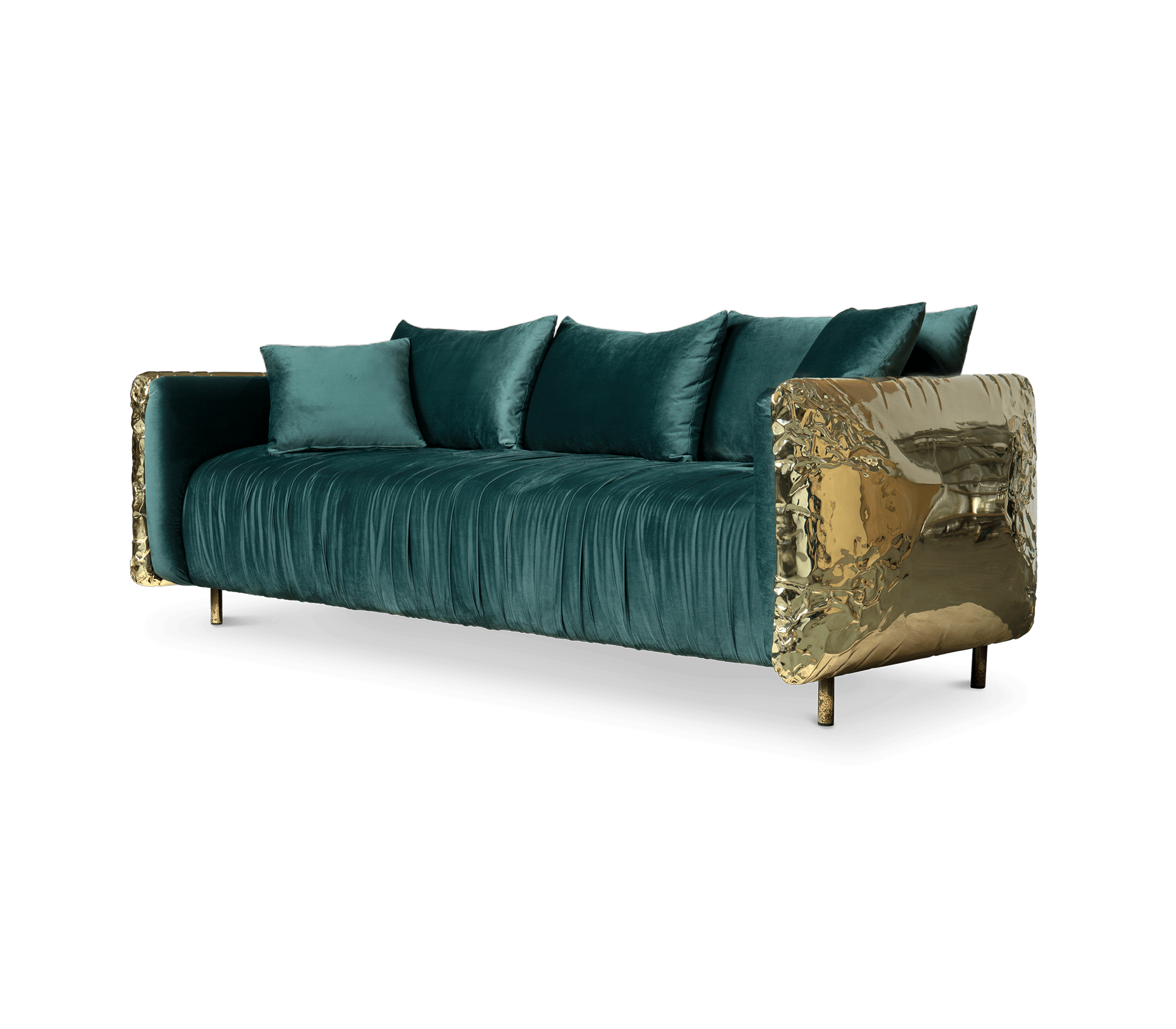 Luxury Imperfect Sculptural Sofa with Hammered Brass Frame & Artistic Design