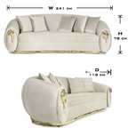 Luxury Curved Sofa with Hand-Hammered Polished Brass Base & Cream Upholstery Design