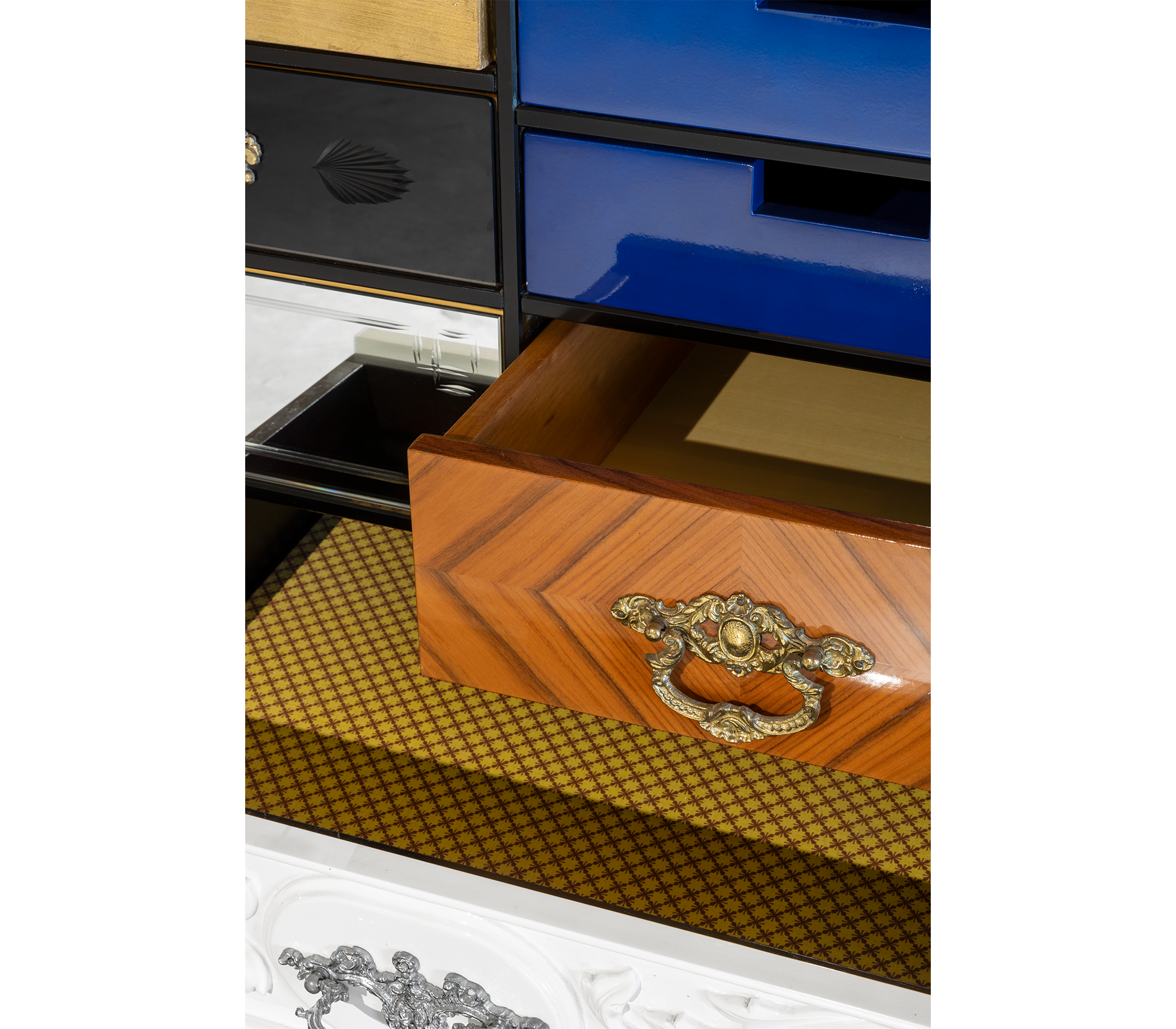 Luxury Patchwork Wood Sideboard Buffet Cabinet with Hidden Storage