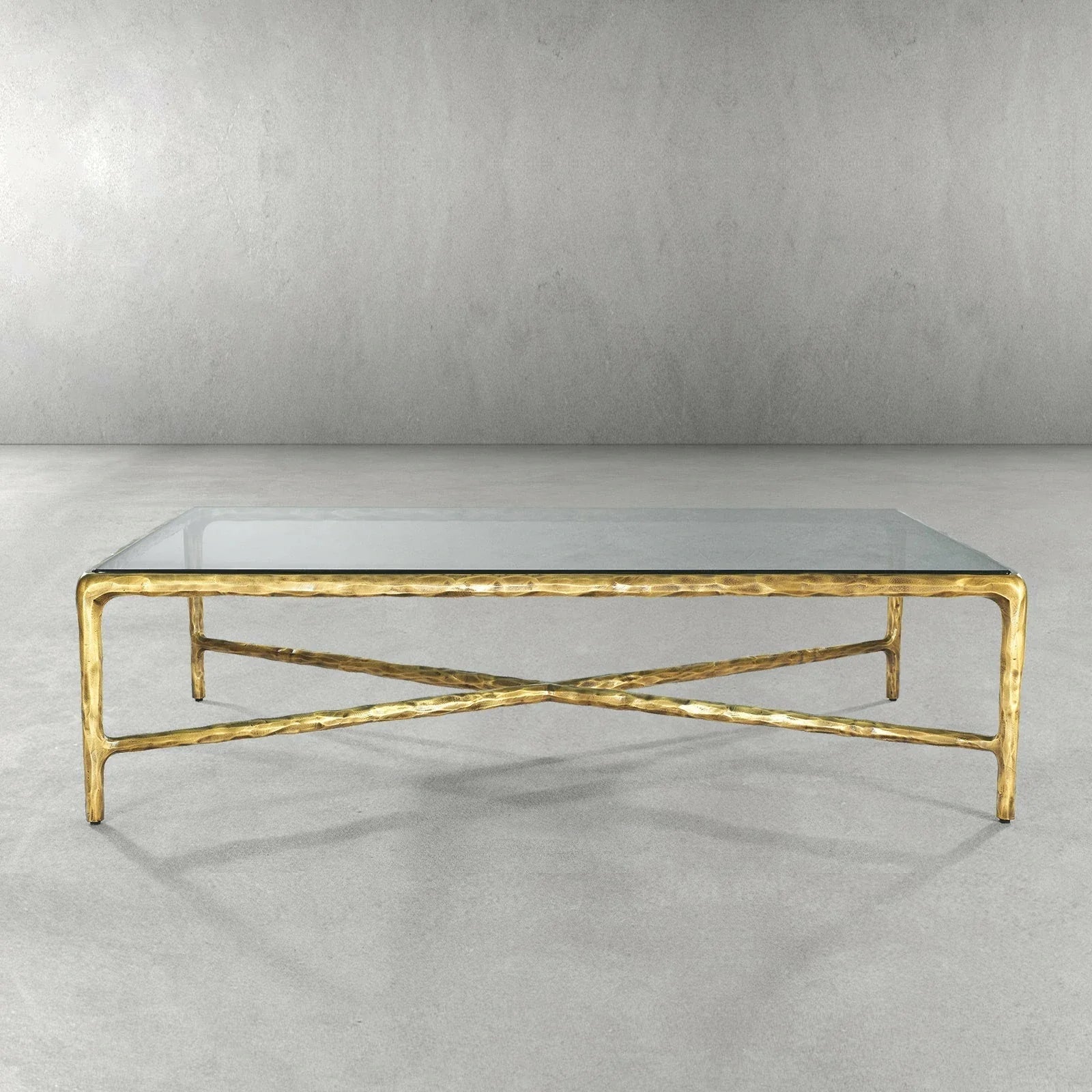 Thaddeus Metal Rectangular Glass Coffee Table Hand-Forged Living Sofa Center Tea Table