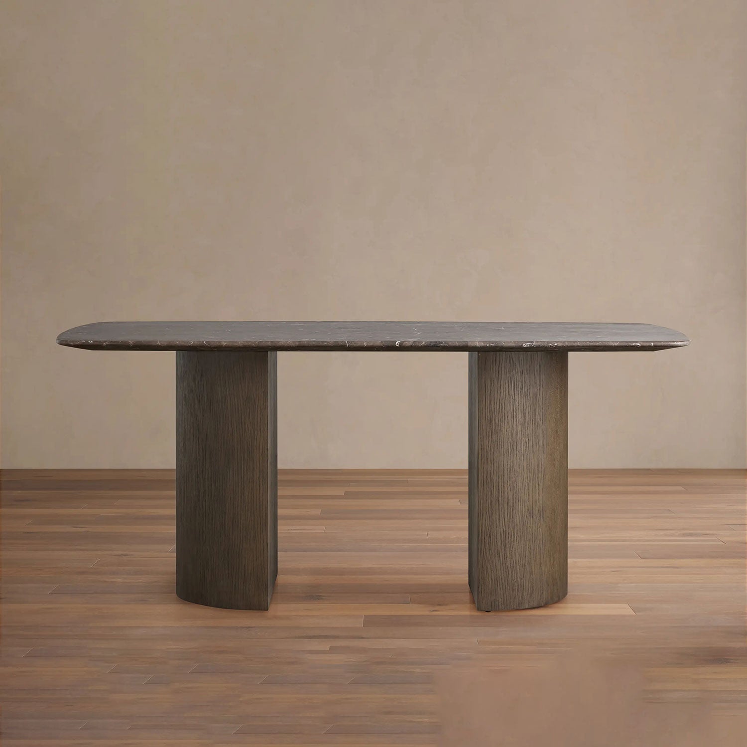 Saint Germain Stone Dining Table with Natural Marble Top Wood Dauphine Base