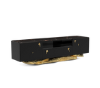 Luxury Black Gold Media Console with Marble Top & Hidden Storage