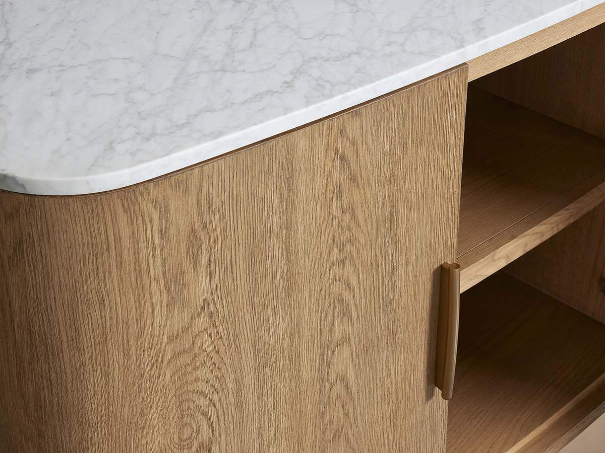 Danny Country Oak Buffet Sideboard Marble Top Media TV Cabinet Wood Entryways Cabinet