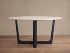 Saint Germain Round Stone Dining Table with Carrara Marble Top Wood Rennes Base