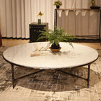 Thaddeus Metal Marble Round Coffee Table Hand-Forged Style O & X Living Sofa Center Tea Table