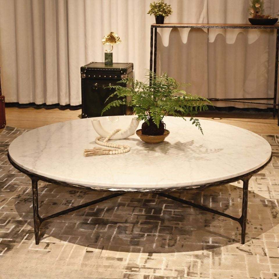 Thaddeus Metal Marble Round Coffee Table Hand-Forged Style O & X Living Sofa Center Tea Table