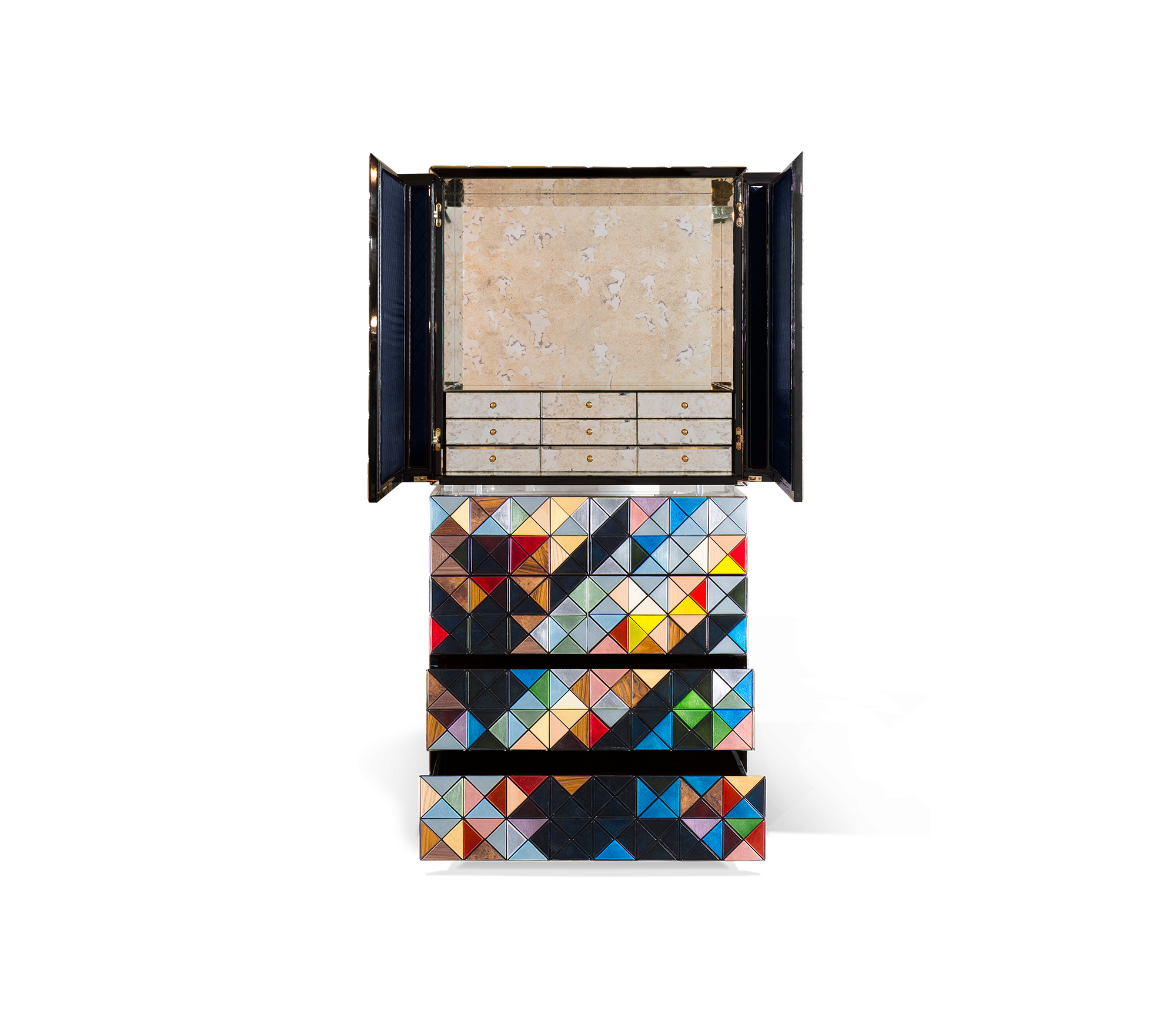 Luxury Walnut Curio Cabinet with Pixel-Inspired Design & Hidden Storage
