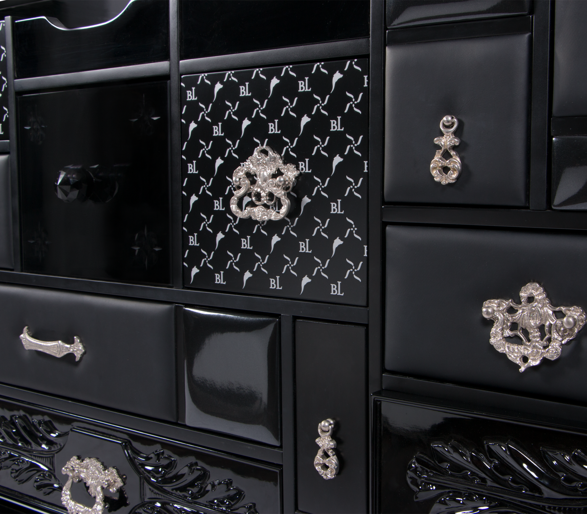 Luxury Black Sideboard Cabinet with Geometric Design & Hidden Storage
