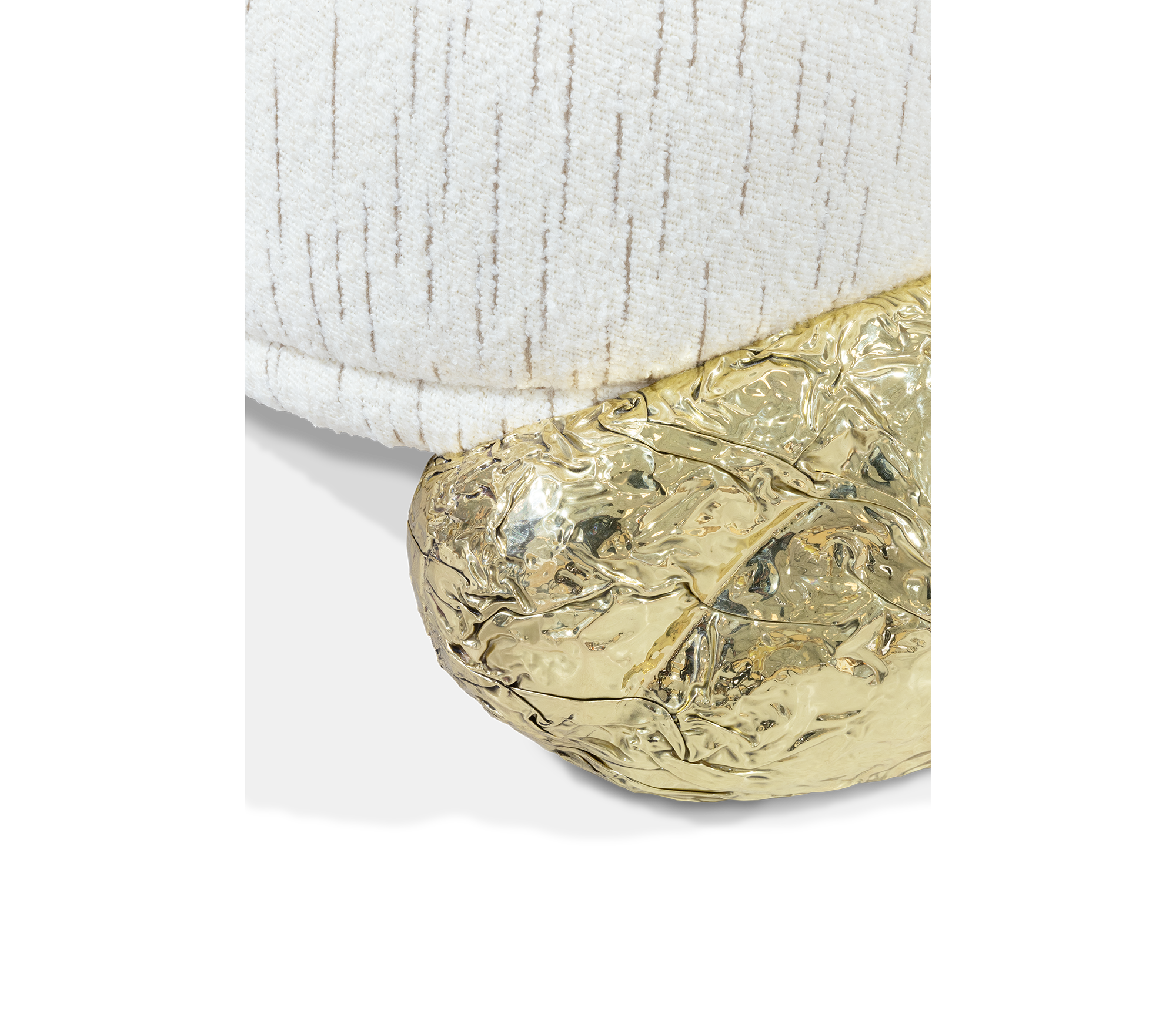 Luxury Sculptural Sofa with Polished Hammered Brass Base & Organic Curved Design