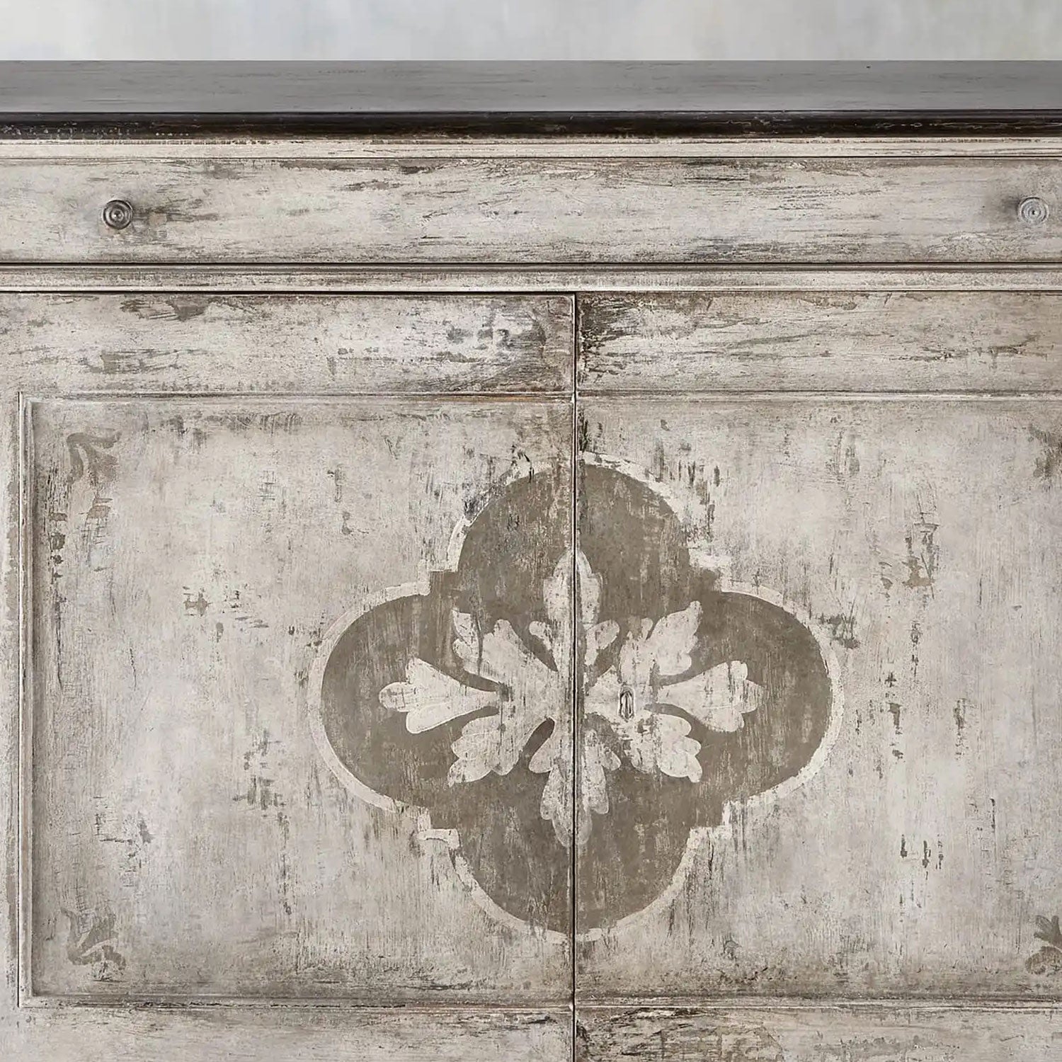 Messina Center Floral Bell'Arte Buffet Sideboard Wood Distressed Entryways Cabinet