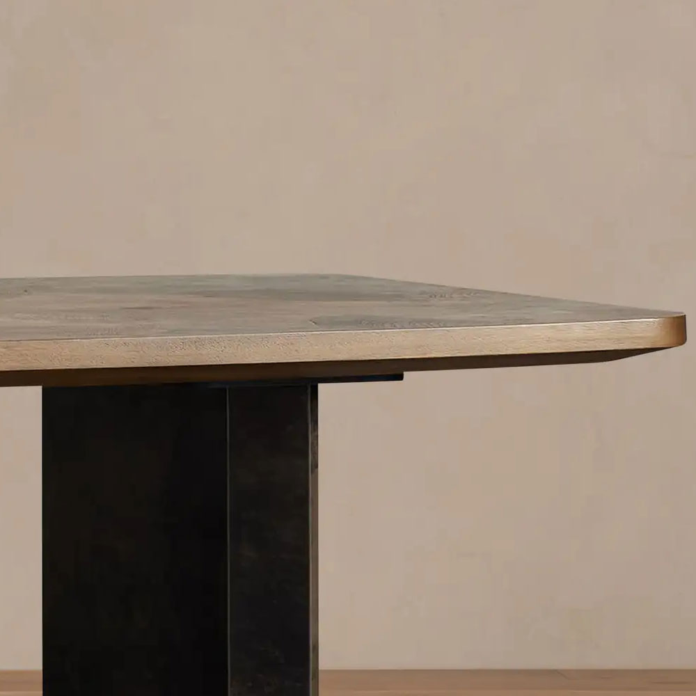 Polanco Wood Rectangular Dining Table with Steel Panels Base