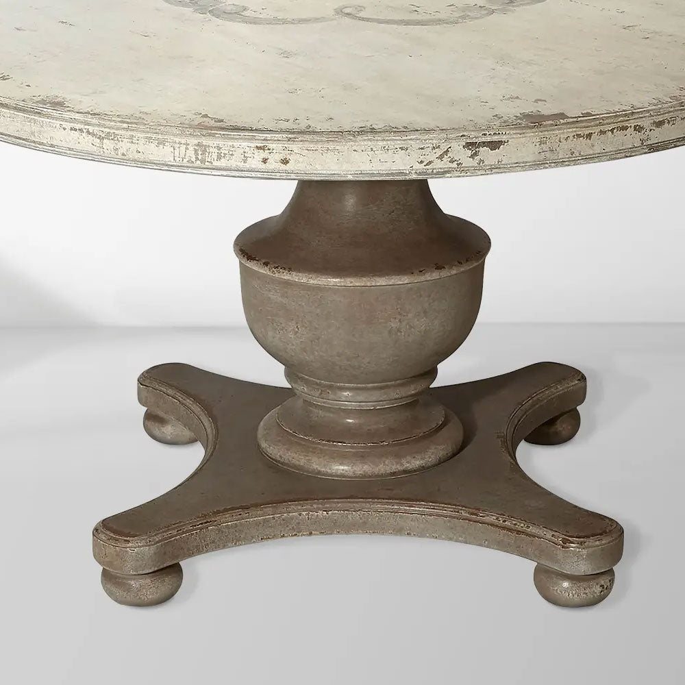 Hand-Painted Floral in Italy Poplar Wood Dining Table Biancca Center Scroll Bell’Arte Round Dining Table