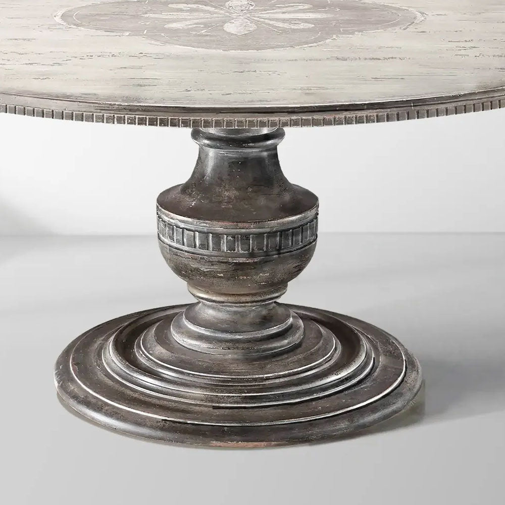 Florence Round Poplar Wood Dining Table with Hand-Painted Center Floral Bell’Arte