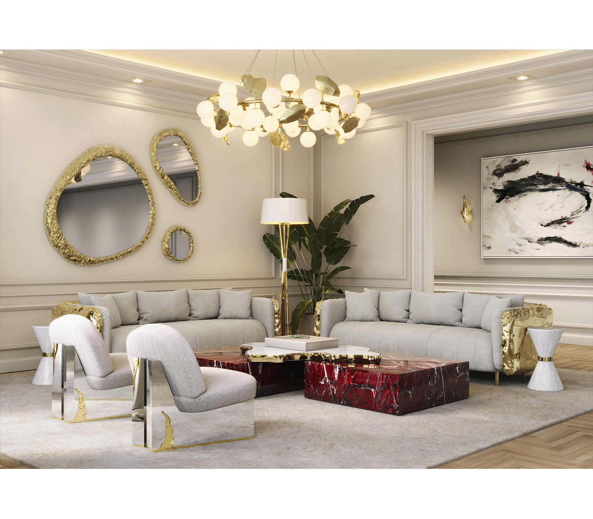 Luxury Black & White Coffee Table with Sculptural Design & High Gloss Finish