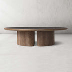 Astor Round Coffee Table Marble Top Oak Wood Base Sofa Center Tea Table