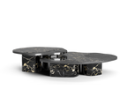 Luxury Calacatta Marble Coffee Table with Black Sculptural Base & Modern Design
