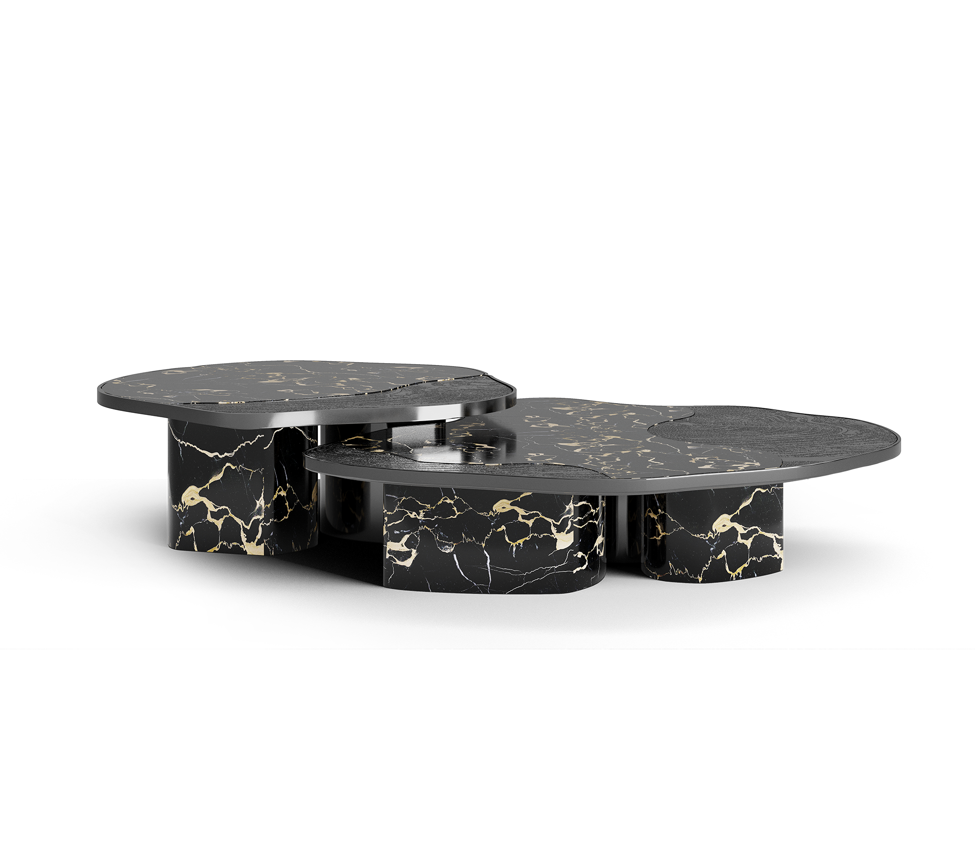 Luxury Calacatta Marble Coffee Table with Black Sculptural Base & Modern Design
