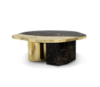 Luxury Calacatta Marble Coffee Table with Black Sculptural Base & Modern Design