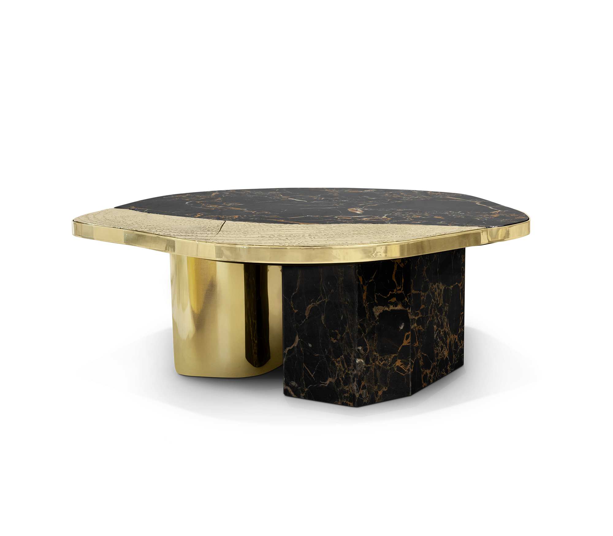 Luxury Calacatta Marble Coffee Table with Black Sculptural Base & Modern Design